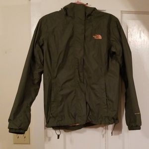 North Face Dark Green and Pink Rain Jacket
